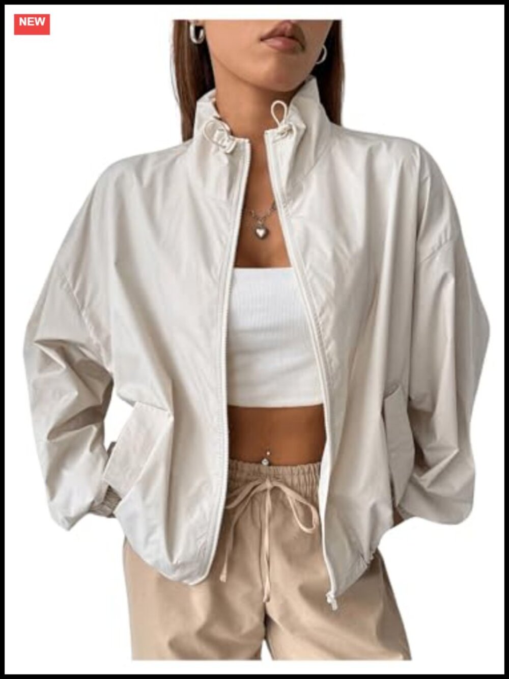 Women's Lightweight Windbreaker Jacket High Neck Zip Up Sport Coat